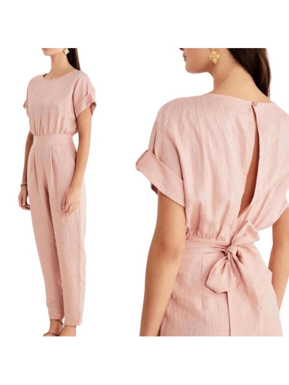 Rumer Loulou Short Sleeve Linen Jumpsuit Dusty Pink size Medium NWT NEW